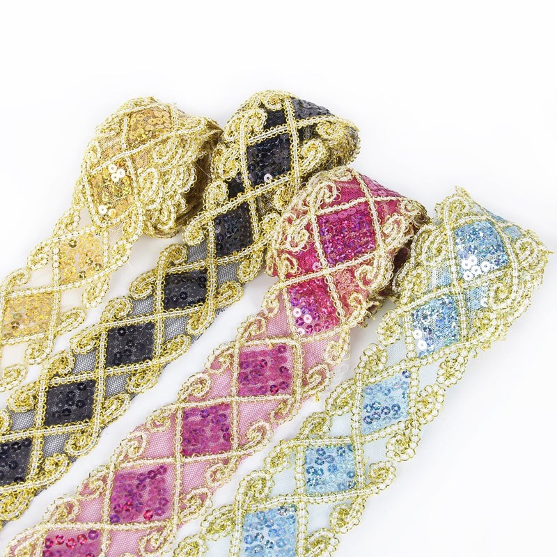 David accessories Sequins Lace Mesh Trim Lace Ribbon Applique Sewing Craft Supplies 10 Yards for Clothing Curtain Table Runner Making Decorating (Gold) - Image 3
